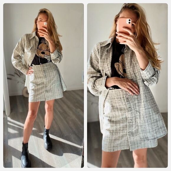 SET H&M do-ord set Overshirt Jacket and Skirt Boucle - Picture 2 of 7